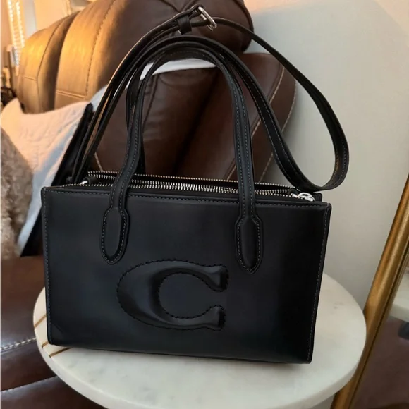 Coach Embossed C Black Leather Handbag Crossbody - Picture 12 of 15